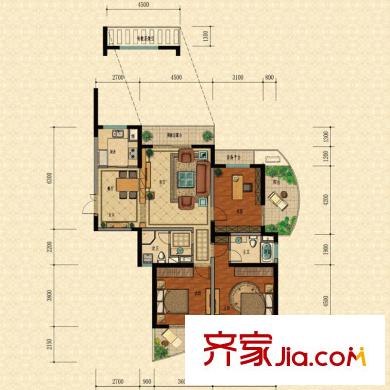 萬和國(guó)際1#樓A戶型 3室2廳2衛(wèi)1廚