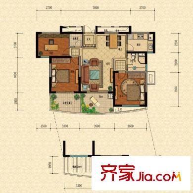 萬和國(guó)際1#樓B戶型 3室2廳1衛(wèi)1廚