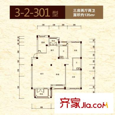 星橋桂花城3-2-301戶型圖 3室2廳2衛(wèi)1廚