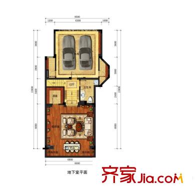 同城印象聯(lián)墅D1地下室戶型圖 1室1衛(wèi)