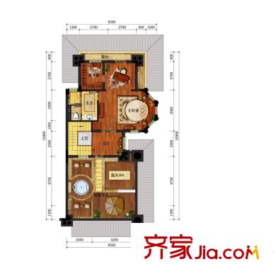 同城印象聯(lián)墅D1三層戶型圖 2室1廳