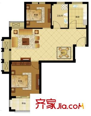 仁合銀庭1#西邊套 77.05方 2室1廳1衛(wèi)