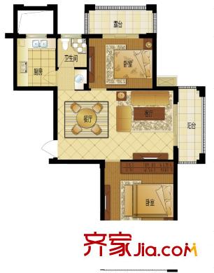 仁合銀庭3#東邊套  89.1方 2室1廳1衛(wèi)1廚
