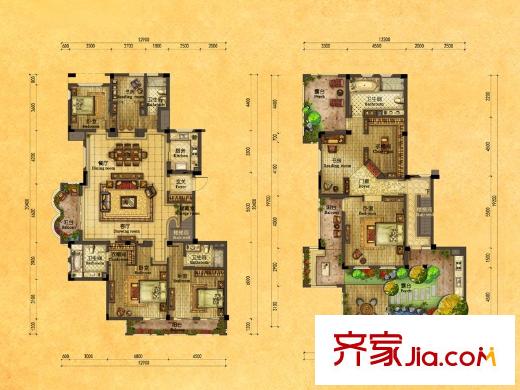 融科璦驪山花園洋房335方戶型 5室2廳3衛(wèi)1廚