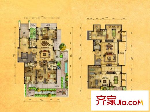 融科璦驪山花園洋房240方戶型 5室2廳3衛(wèi)1廚