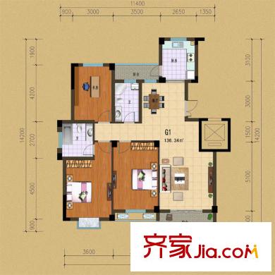 遠(yuǎn)邦嘉裕天城g1戶型 3室2廳2衛(wèi)1廚