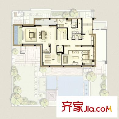 萬(wàn)科良渚文化村郡西別墅北入口別墅戶型地下室 6室3廳3衛(wèi)2廚