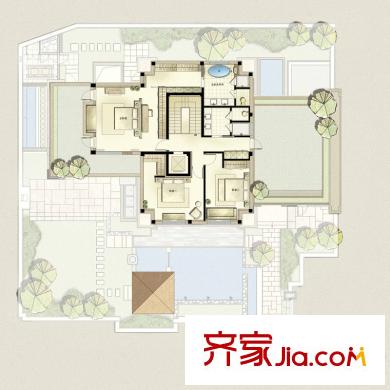 萬科良渚文化村郡西別墅南入口別墅戶型圖二層 6室3廳3衛(wèi)2廚