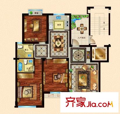 新義郡124平米戶型 3室2廳2衛(wèi)1廚