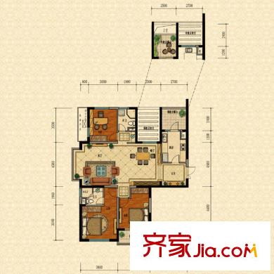 萬和國(guó)際2#樓A戶型 3室2廳2衛(wèi)1廚