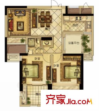 瑞城溫莎郡E1戶型 2室2廳1衛(wèi)1廚