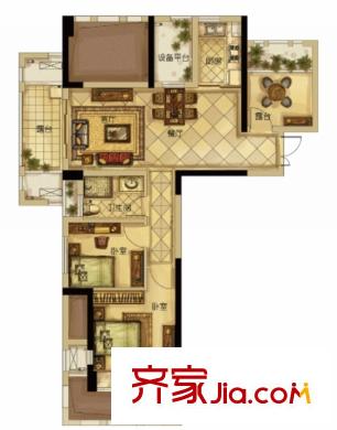 瑞城溫莎郡C2戶型 2室2廳1衛(wèi)1廚