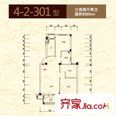 星橋桂花城4-2-301戶型圖 3室2廳2衛(wèi)1廚