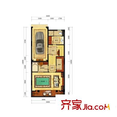 同城印象聯(lián)墅D2地下室戶型圖 1室2廳1衛(wèi)