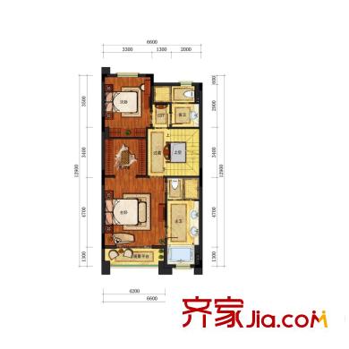 同城印象聯(lián)墅D2二層戶型圖 2室2衛(wèi)