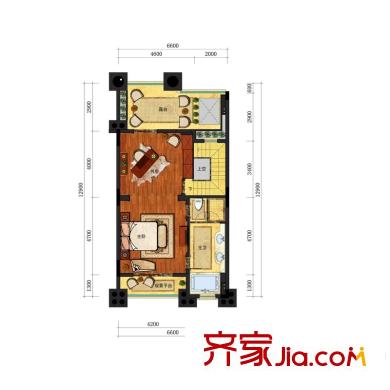 同城印象聯(lián)墅C2三層戶型圖 2室1衛(wèi)