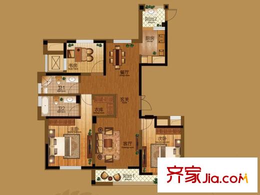 華源天盛中心戶型圖 3室2廳2衛(wèi)1廚