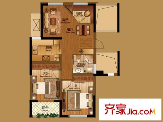 華源天盛中心戶型圖 3室2廳1衛(wèi)1廚