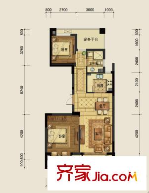 廣廈天都城爵士花園C戶型 2室2廳1衛(wèi)1廚