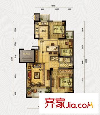 融科璦驪山C2戶型 3室2廳1衛(wèi)1廚