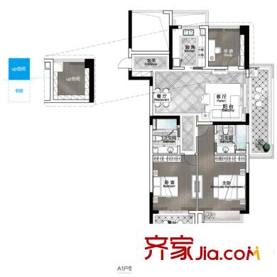 大華海派風(fēng)范A1戶型 2室2廳2衛(wèi)1廚
