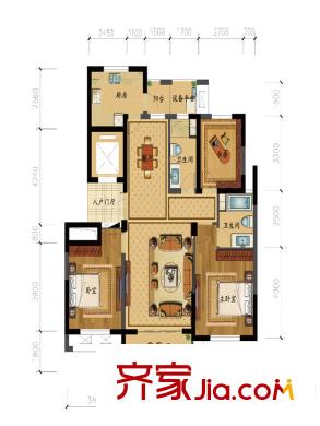宇恒明月星城D2戶型125方 3室2廳2衛(wèi)1廚