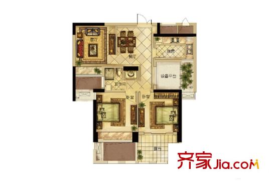 瑞城溫莎郡E戶型奇數(shù)層 2室2廳1衛(wèi)1廚