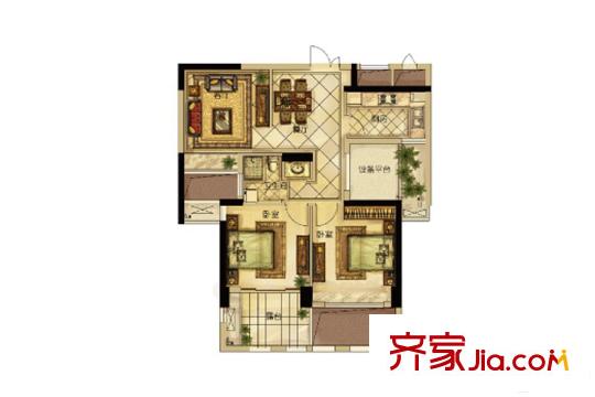 瑞城溫莎郡E戶型偶數(shù)層 2室2廳1衛(wèi)1廚