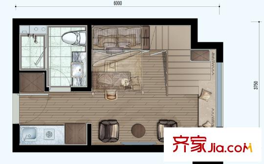 郡原藍湖國際7# 30平方米戶型 1室1廳1衛(wèi)1廚