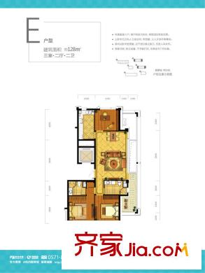 翡翠城西泠苑3號、6號樓戶型E 3室2廳2衛(wèi)1廚