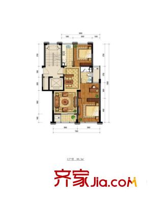 平瑞瑞和園C戶型 88.5方 2室2廳1衛(wèi)1廚
