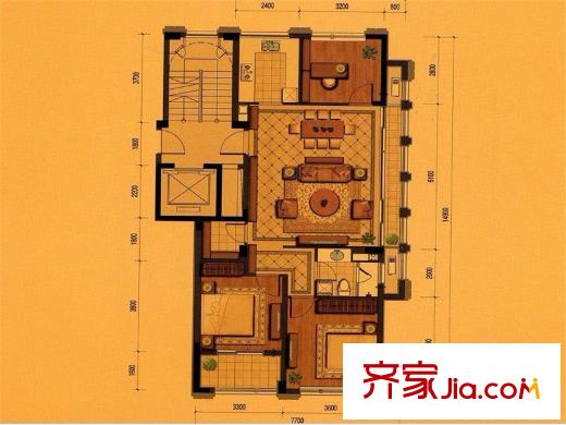 平瑞瑞和園F戶型112.24方 3室2廳1衛(wèi)1廚