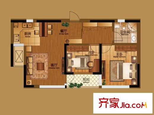 華源天盛中心戶型圖 2室2廳1衛(wèi)1廚
