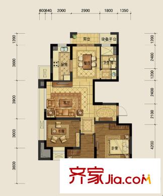 廣廈天都城爵士花園H戶型 3室2廳1衛(wèi)1廚
