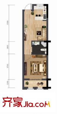 廣宇東承府C1戶型50.74平方米 1室1廳1衛(wèi)1廚