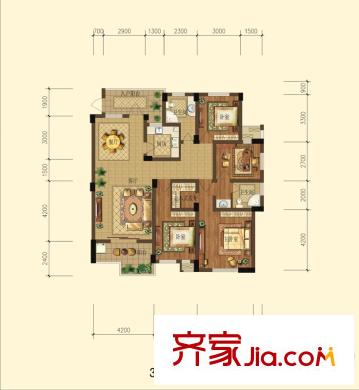 北湖綠洲花園G1戶型圖 4室2廳2衛(wèi)1廚