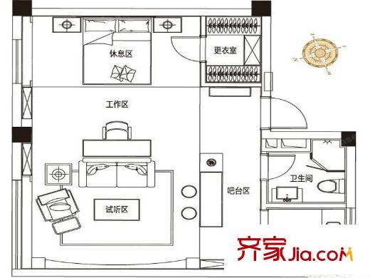 錢江?之江新天地84.8平方米戶型 1室2廳1衛(wèi)1廚