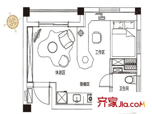 錢(qián)江?之江新天地45.61平方米戶(hù)型 1室2廳1衛(wèi)1廚