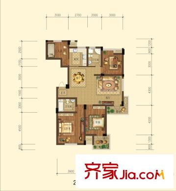 北湖綠洲花園D2戶型圖 4室2廳2衛(wèi)1廚