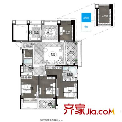 大華海派風(fēng)范B1戶型 3室2廳2衛(wèi)1廚