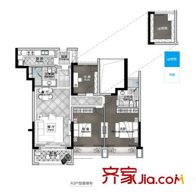 大華海派風(fēng)范A3戶型 2室2廳2衛(wèi)1廚