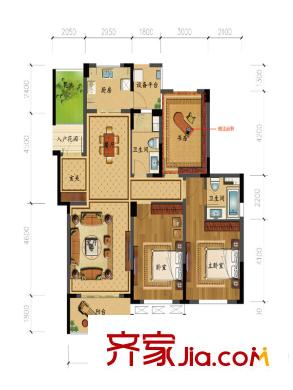 宇恒明月星城C1戶型124方 3室2廳2衛(wèi)1廚