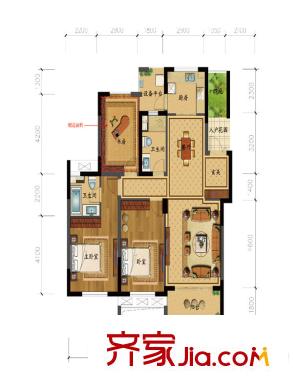 宇恒明月星城C1戶型126方 3室2廳2衛(wèi)1廚