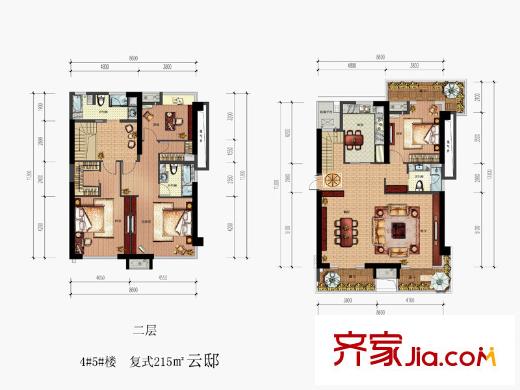金隅江城府4#5#樓-復式215方戶型 4室2廳3衛(wèi)1廚