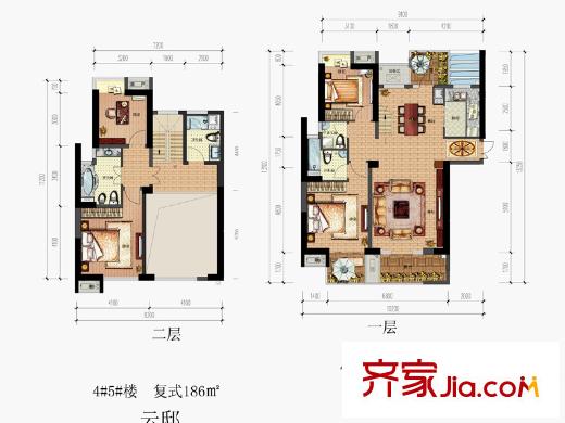 金隅江城府4#5#樓186方戶型 4室2廳2衛(wèi)1廚