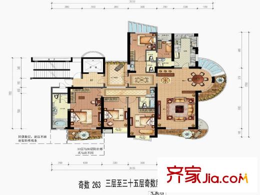 金隅江城府3-B戶型奇數(shù)層 5室2廳5衛(wèi)1廚