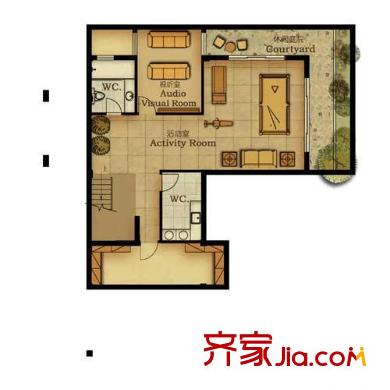 金都莫干山陽光田園B6戶型地下一層 3室4廳4衛(wèi)1廚