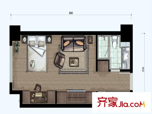 郡原藍湖國際2號樓、5號樓45平方米戶型 1室1廳1衛(wèi)1廚