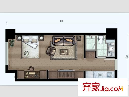 郡原藍湖國際7# 45方戶型 1室1廳1衛(wèi)1廚
