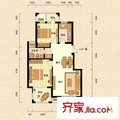 逸居城G1戶型 2室2廳1衛(wèi)1廚